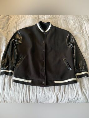 Style & Co. Black Varsity Jacket with White Trim